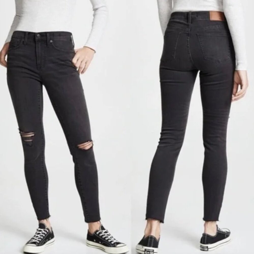 Madewell Black Raw destructed-Hem 9" High-Rise Skinny Size 31